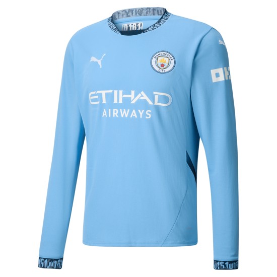 Men's Manchester City 2024/25 Home Long Sleeved Shirt Men's Manchester City 2024/25 Home Long Sleeved Shirt